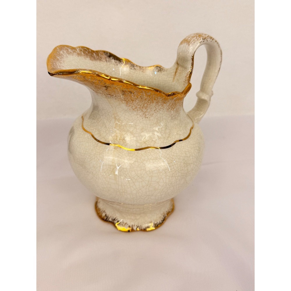 Antique KT&K Knowles Taylor & Knowles Semi Vitreous Gold Porcelain Pitcher 3227
